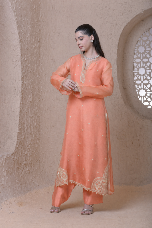Rangrez Peach Farshi Kurta Set