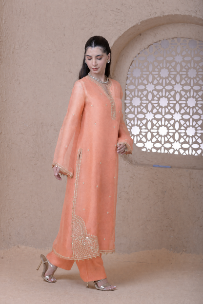 Rangrez Peach Farshi Kurta Set