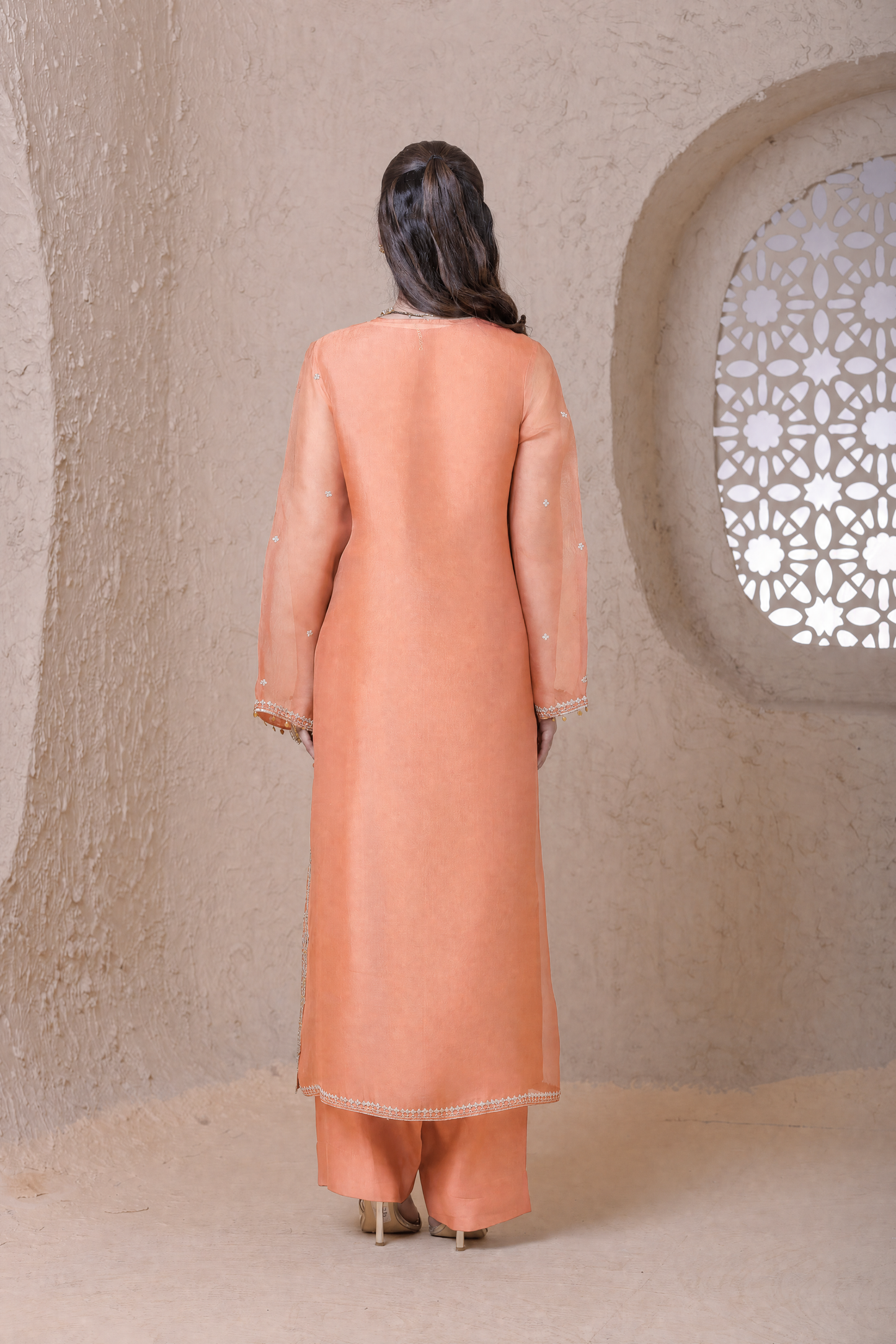 Rangrez Peach Farshi Kurta Set