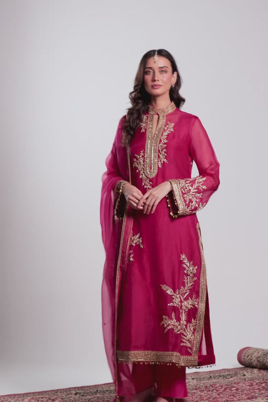 Zar:Rang Pink Jaal Kurta Set