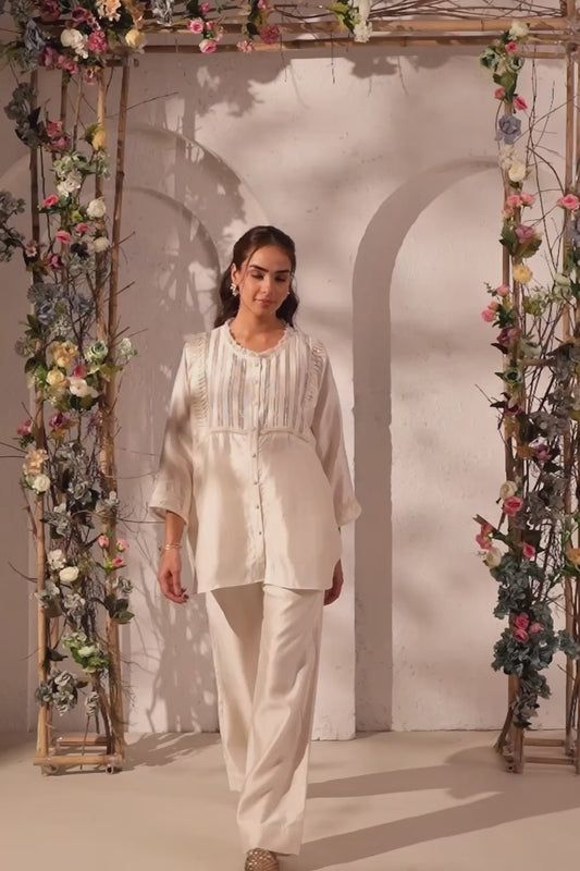 Vaayu Ivory Pintuck Co-ord Set