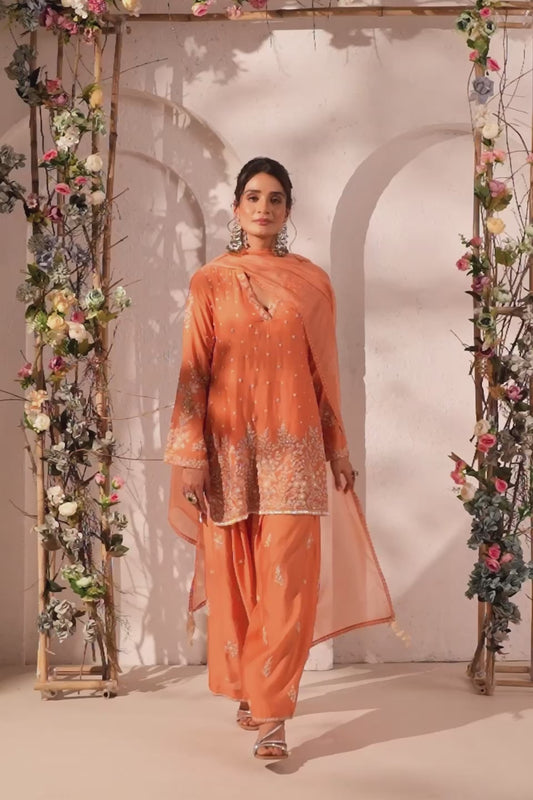 Vaayu Orange Heavy Short Kurta Set