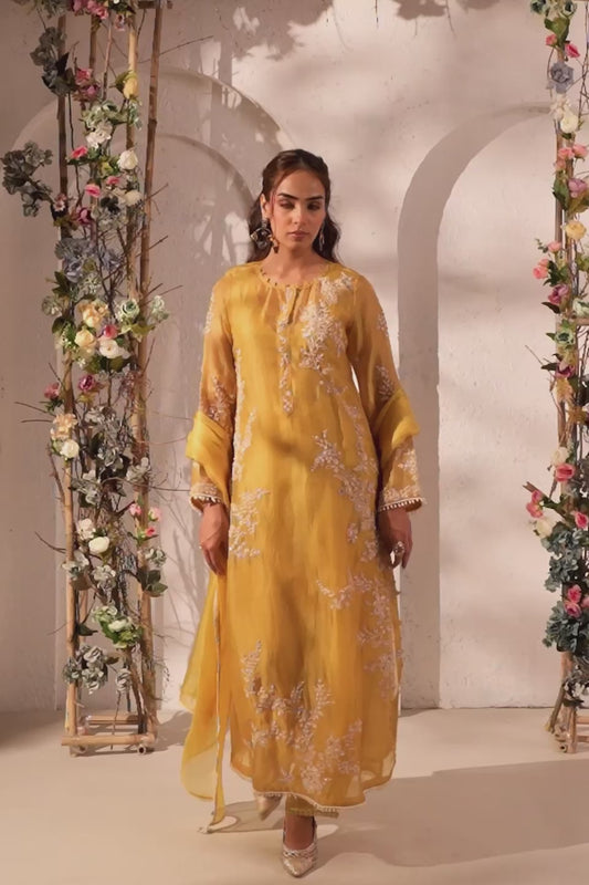 Vaayu Yellow Jaal Straight kurta Set