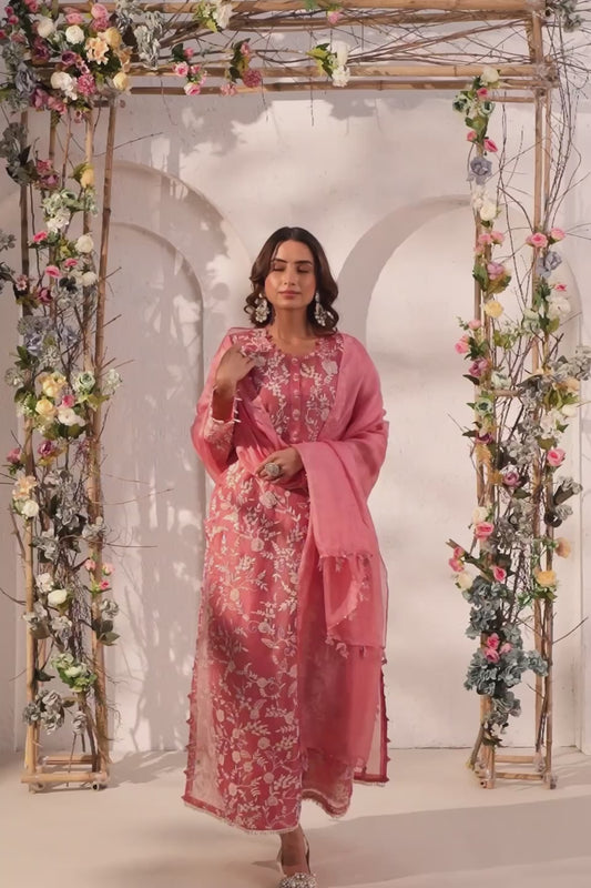 Vaayu Pink Heavy Jaal Kurta Set