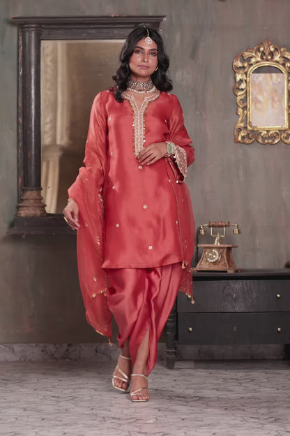 Zar:Rang Orange Short Kurta Set
