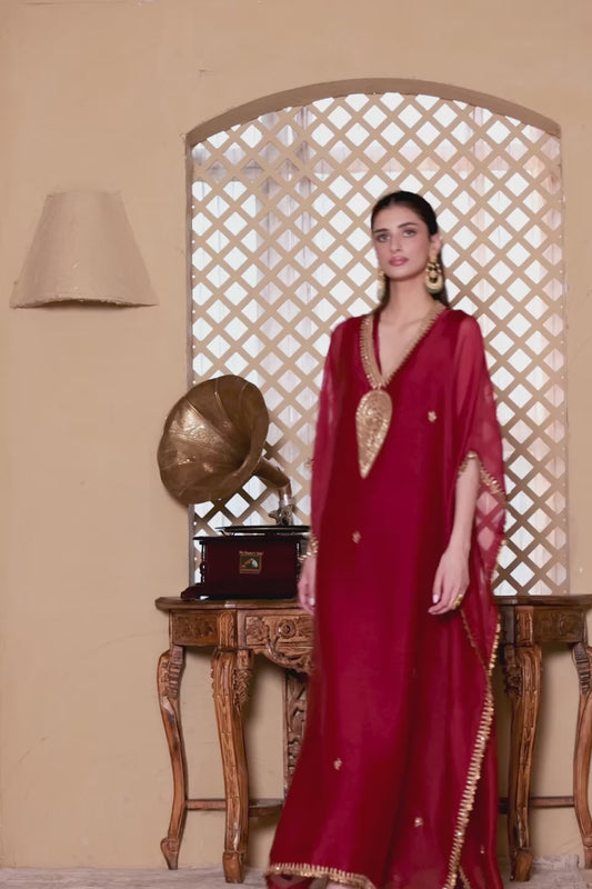 Mehrang Maroon Kaftan Set