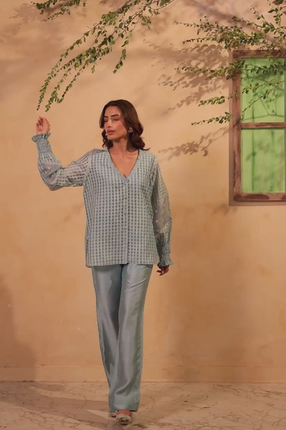 Vaayu Light Blue V Neck Co ord Set