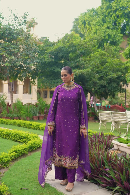 Ahista Purple Mayur Applique Long Kurta Set