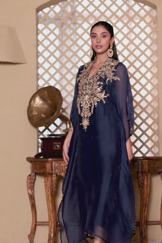 Zar:Rang Blue Heavy Kaftan set