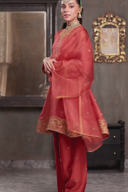 Zar:Rang Orange Short Pheran Kurta Set
