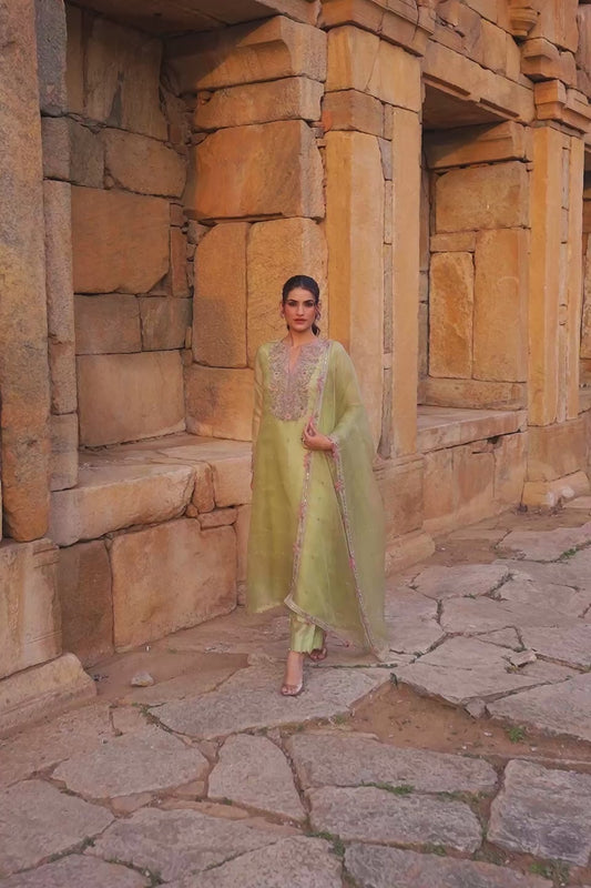 Vaayu Green Heavy Neck Kurta Set