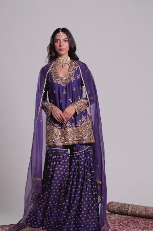 Zar:Rang Purple Buti Sharara Set