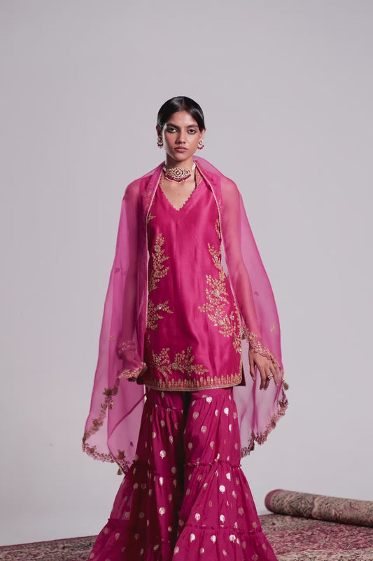 Mehrang Pink Sleeveless Sharara Set