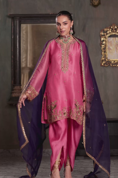 Zar:Rang Pink Heavy Short Kurta Set