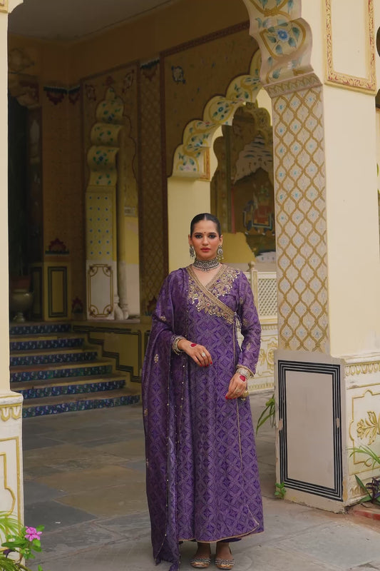 Ahista Purple Printed Angrakha