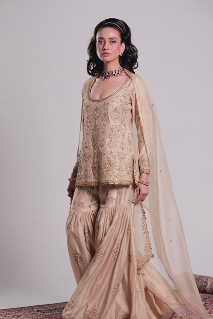 Zar:Rang Ivory Sharara Set