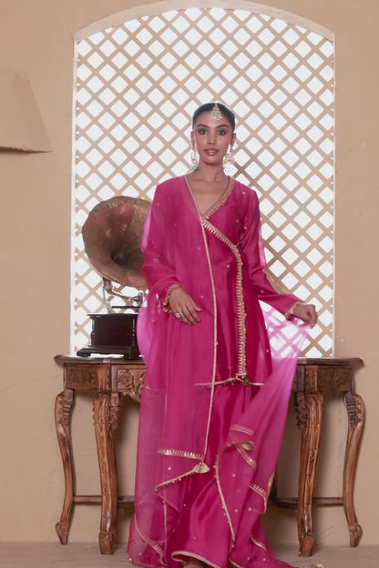 Mehrang Pink Angrakha Sharara Set
