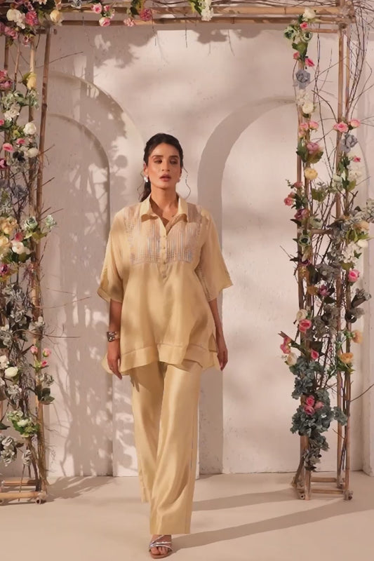 Vaayu Beige Collar Co-ord Set