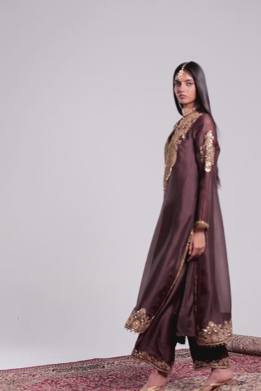 Zar:Rang Brown Straight Kurta Set