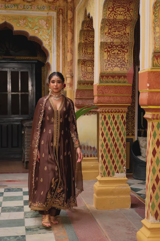 Ahista Brown Jacket Anarkali Set