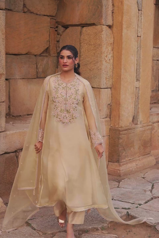 Vaayu Beige Pheran Kurta Set