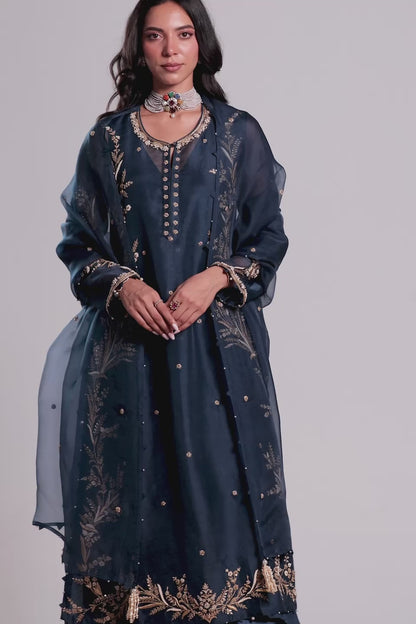 Zar:Rang Blue Light Phool Patti Kurta Set
