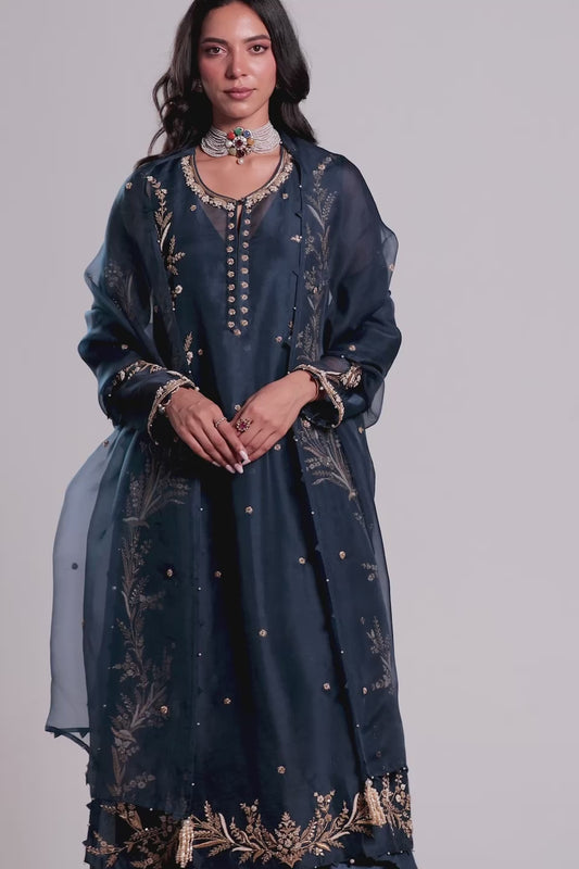 Zar:Rang Blue Light Phool Patti Kurta Set