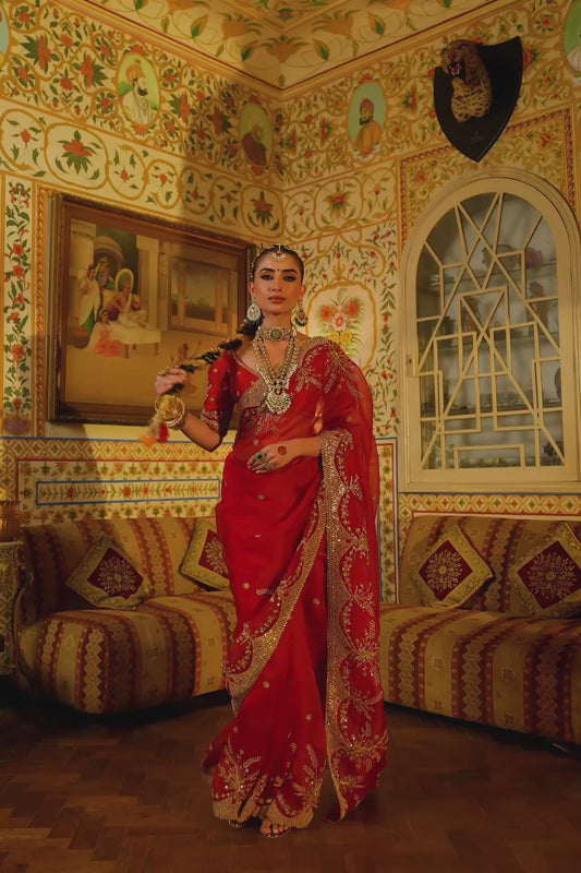 Ahista Red Zardosi Saree Set