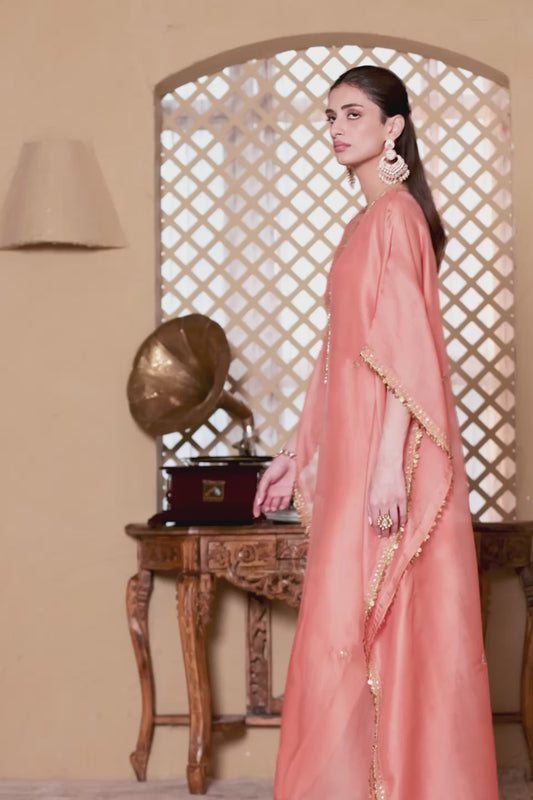 Mehrang Peach Kaftan Set
