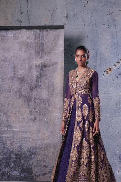 Zar:Rang Purple Jacket Lehenga Set