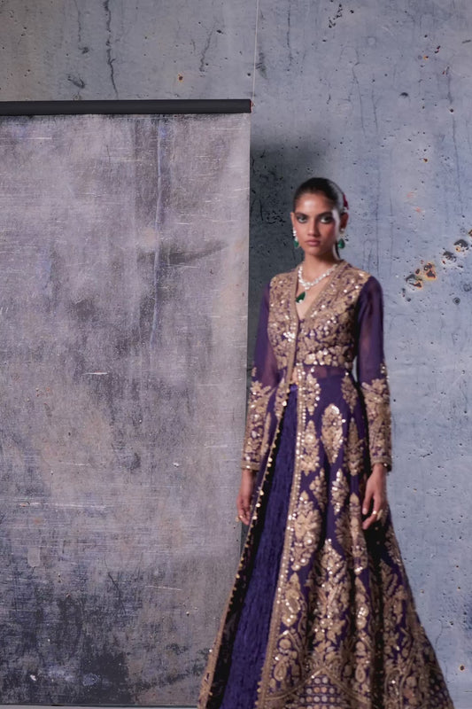 Zar:Rang Purple Jacket Lehenga Set