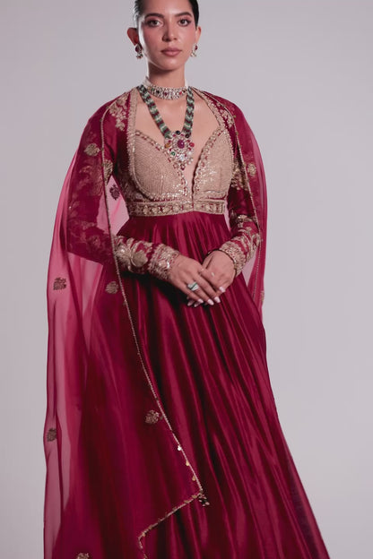 Zar:Rang Maroon Heavy Yoke Kalidar Set