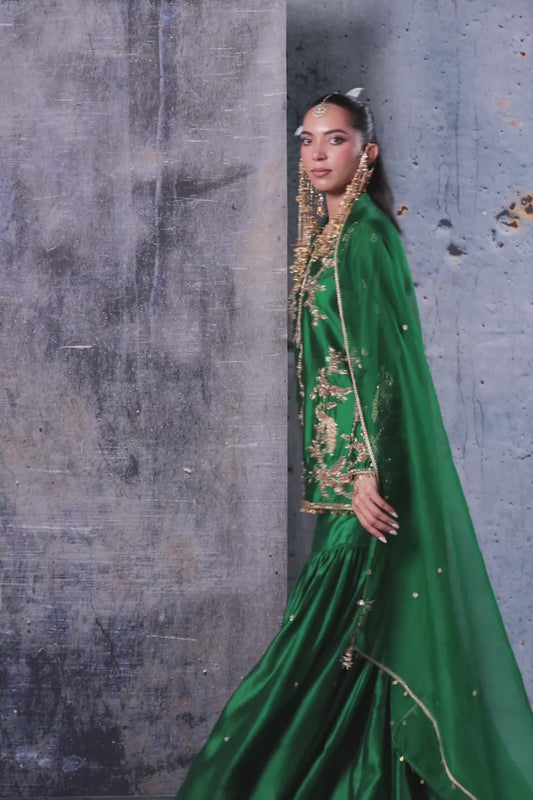 Zar:Rang Green Jaal Sharara Set