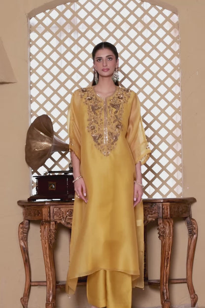 Mehrang Yellow Kaftan Kurta Set