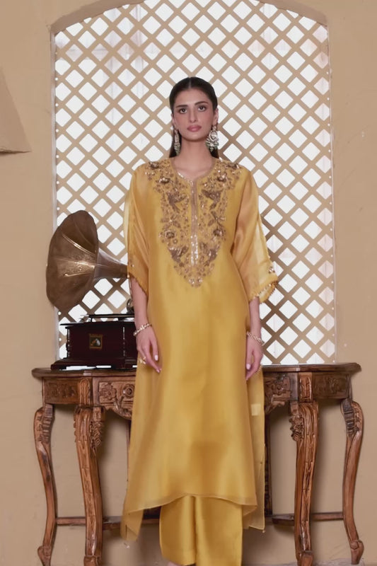 Mehrang Yellow Kaftan Kurta Set