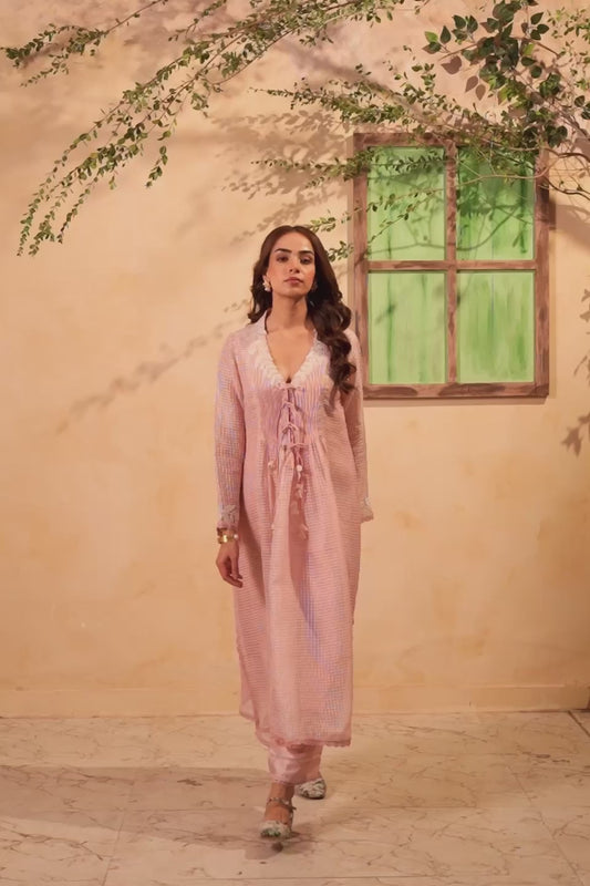 Vaayu Light Pink Tie-up Kurta Set