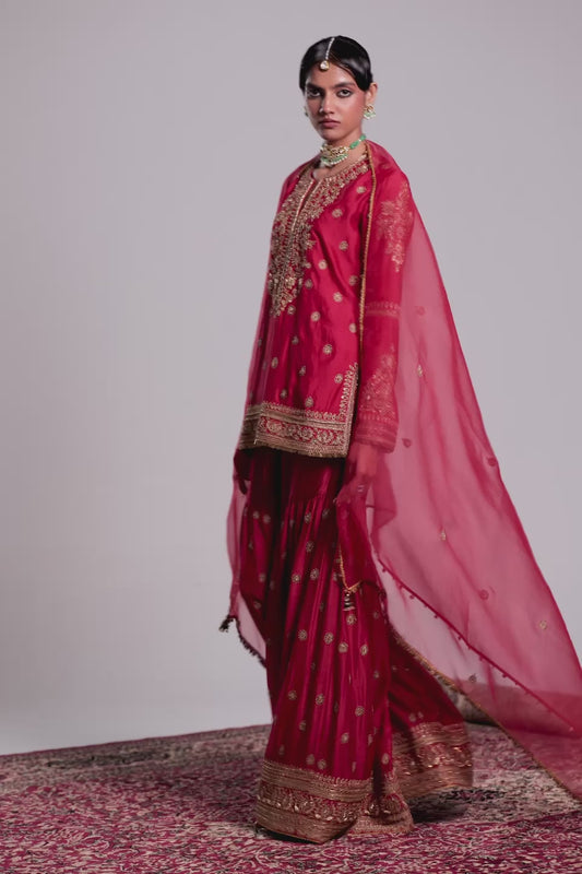 Zar:Rang Red Phool Patti Sharara Set