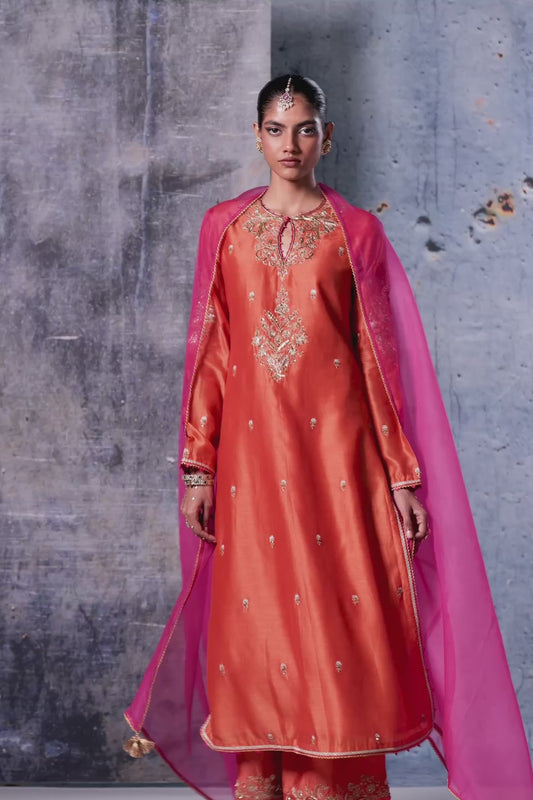 Mehrang Orange Straight Long Kurta Set