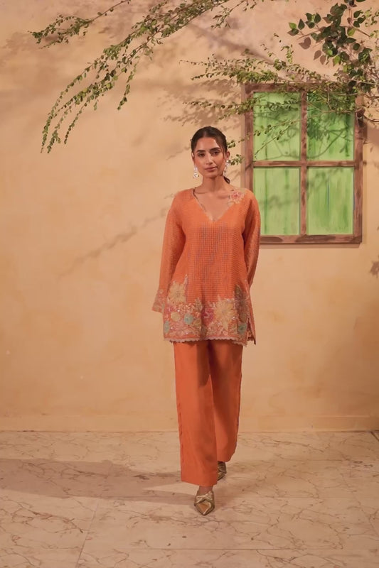Vaayu Orange Heavy Applique Co-Ord Set