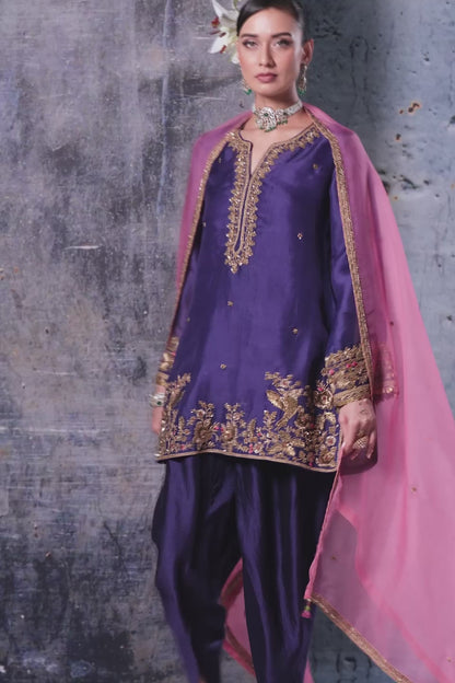 Zar:Rang Purple Heavy Short Kurta Set