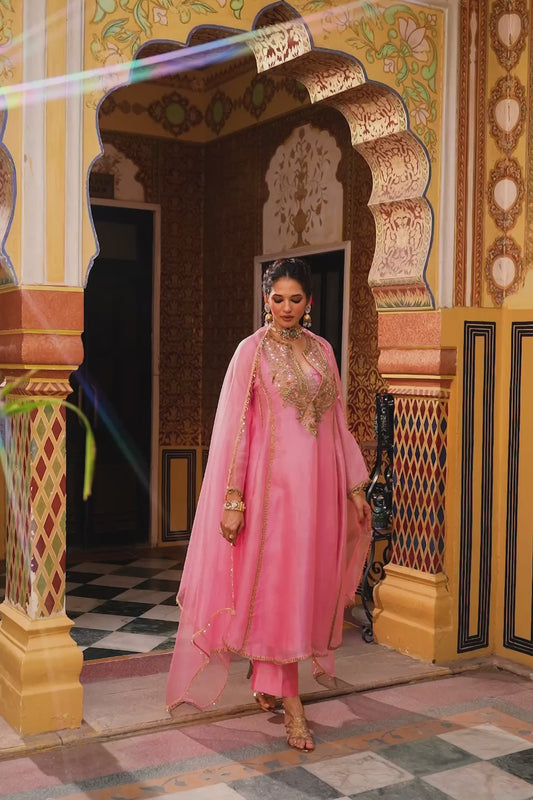 Ahista Pink Pakhi Yoke Pheran Long Kurta Set