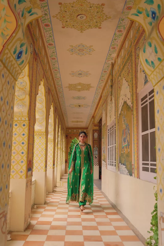 Ahista Green Jacket Anarkali Set