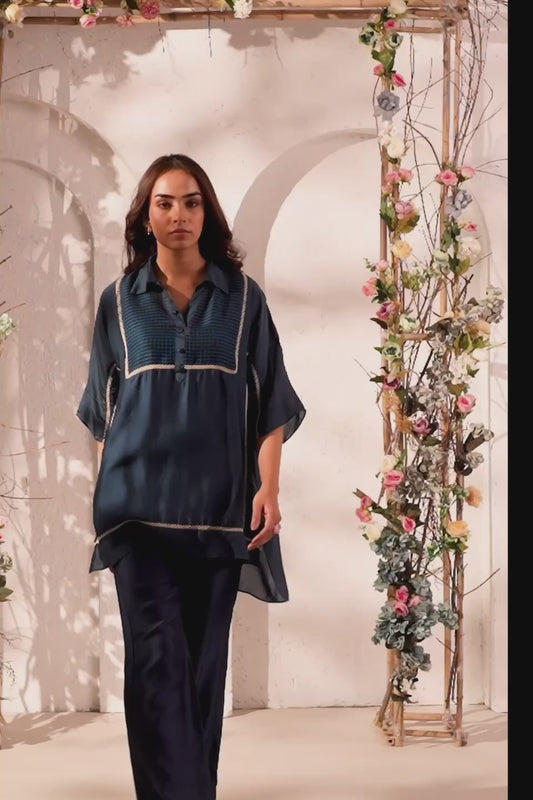 Vaayu Dark Blue Collar Co-ord Set