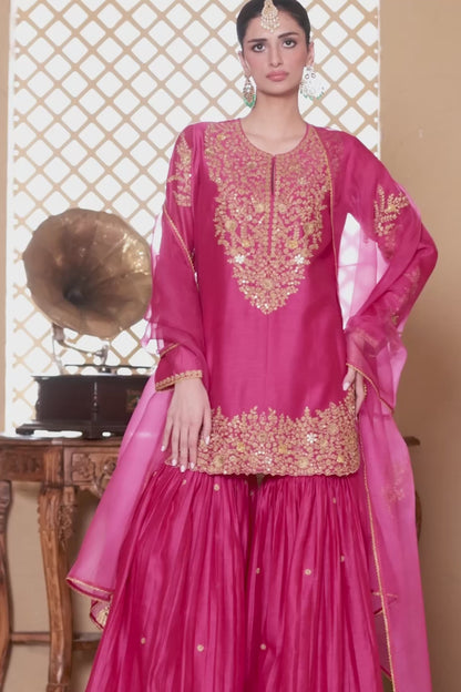 Mehrang Pink Heavy Sharara Set