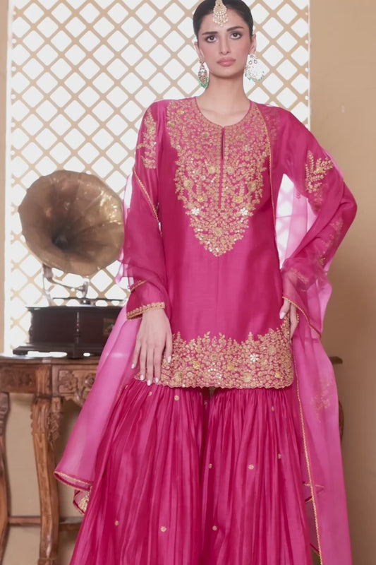 Mehrang Pink Heavy Sharara Set