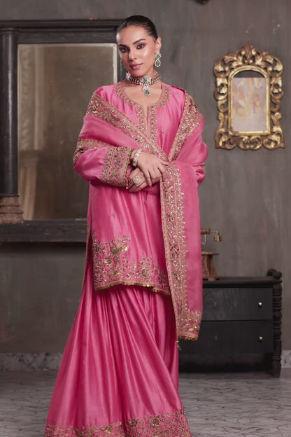 Zar:Rang Pink Heavy Sharara Set