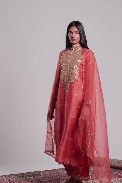 Zar:Rang Orange Long Kurta Set
