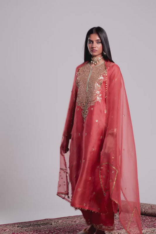 Zar:Rang Orange Long Kurta Set