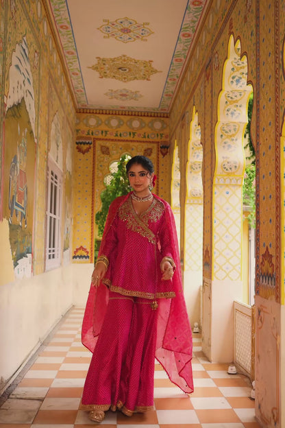 Ahista Pink Printed Angrakha Sharara Set