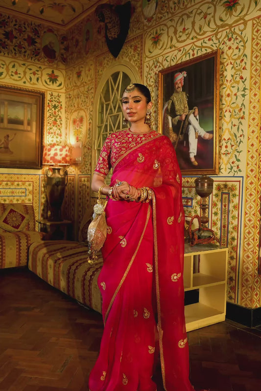 Ahista Dark Pink Gota Patti Saree Set